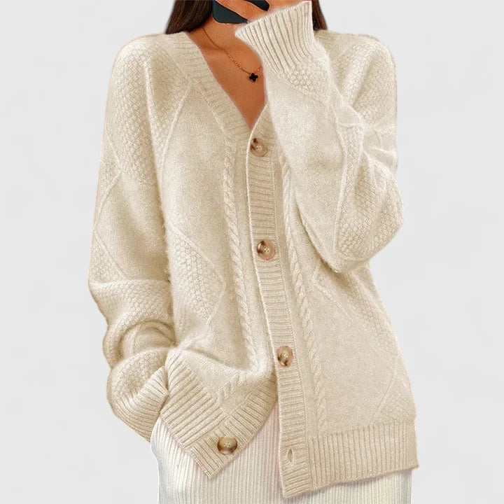 Women's Relaxed Fit Cardigan for Layering in Apricot