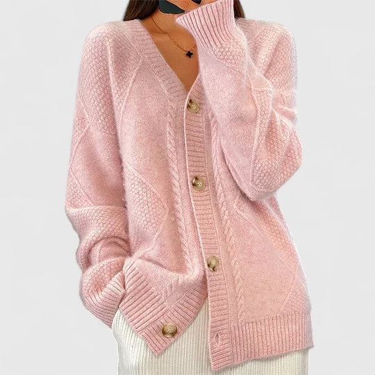Women's Relaxed Fit Cardigan for Layering in Pink