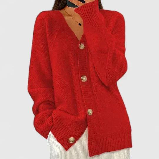 Women's Relaxed Fit Cardigan for Layering in Red