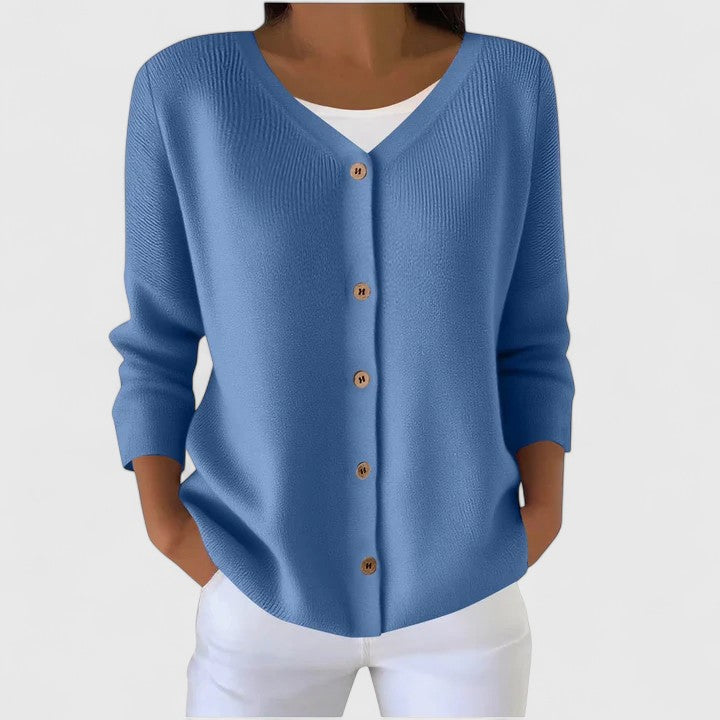 Women's Relaxed Hooded Button Jumper in Blue