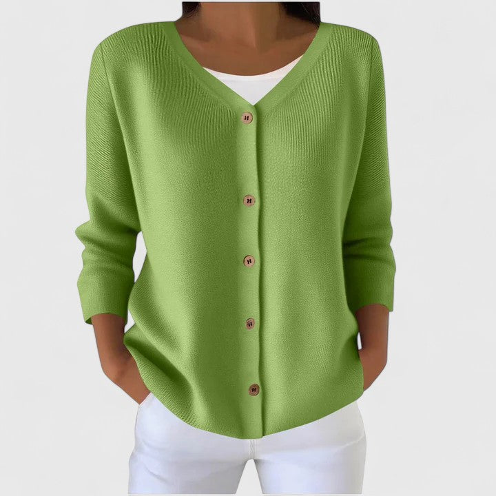 Women's Relaxed Hooded Button Jumper in Green