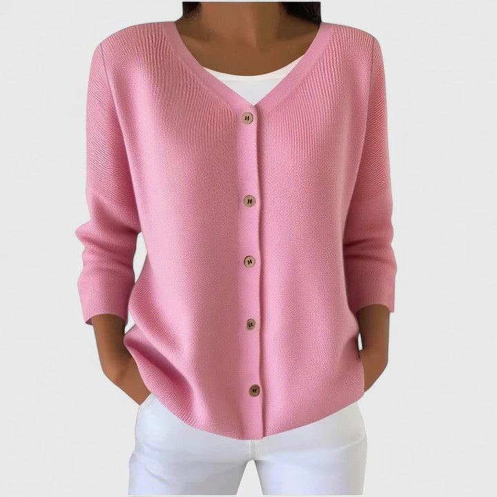 Women's Relaxed Hooded Button Jumper in Light Pink
