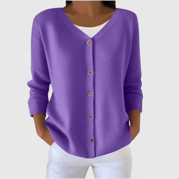 Women's Relaxed Hooded Button Jumper in Purple