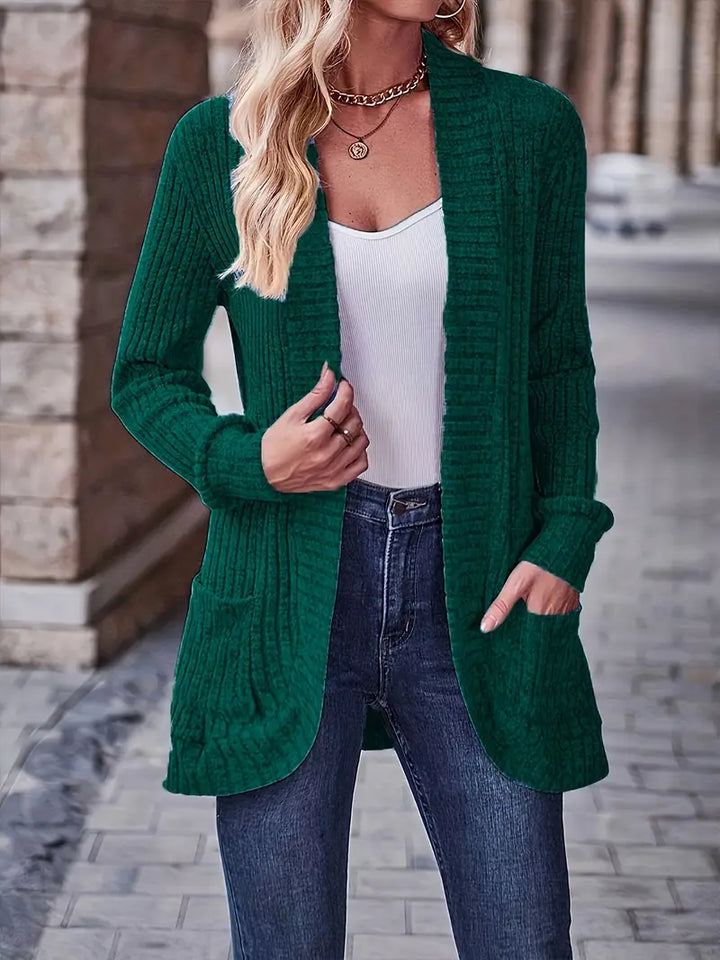 Women's Relaxed Knit Cardigan for Autumn in Dark Green
