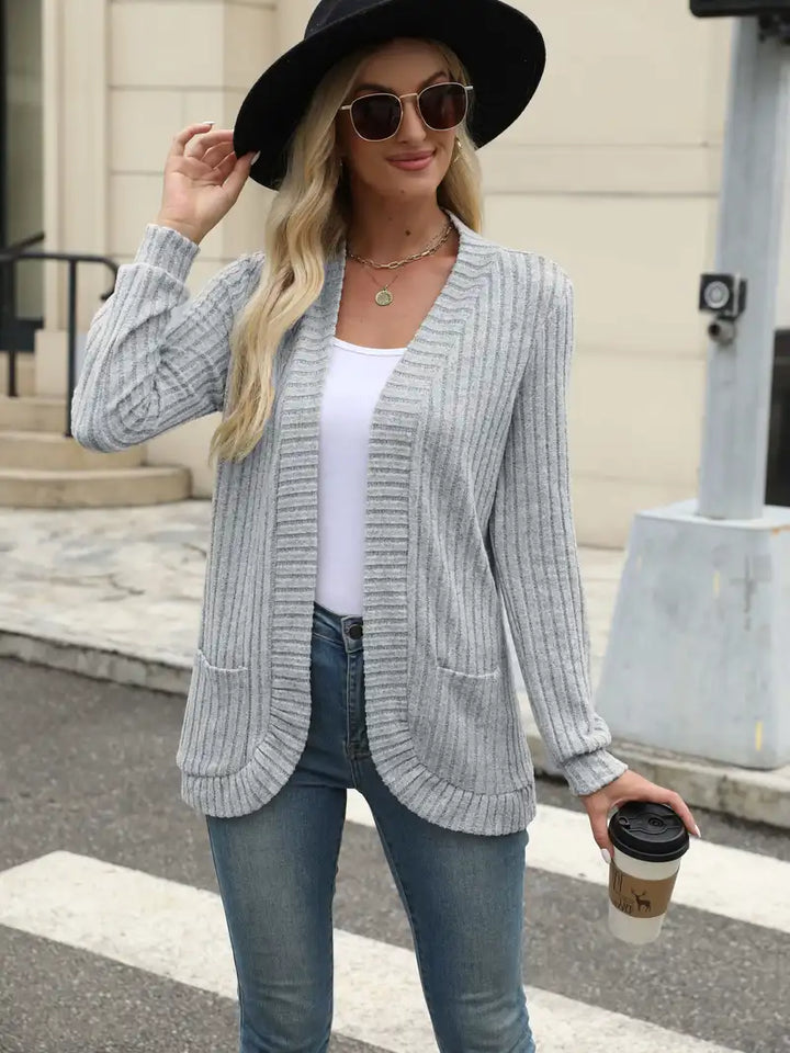Women's Relaxed Knit Cardigan for Autumn in Grey