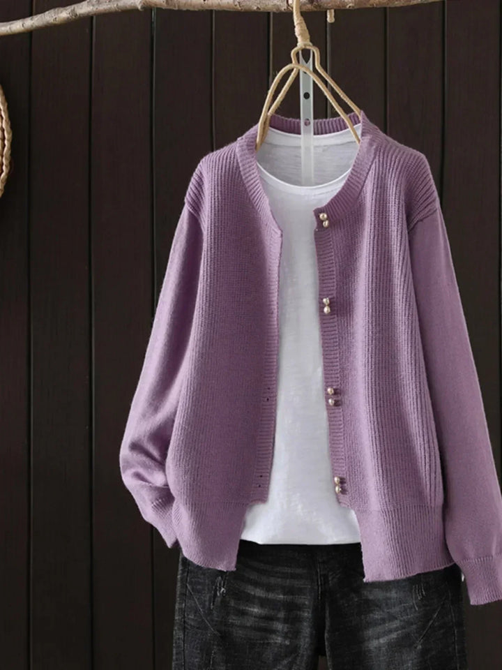 Women's Relaxed Knit Cardigan for Autumn Layering in Purple