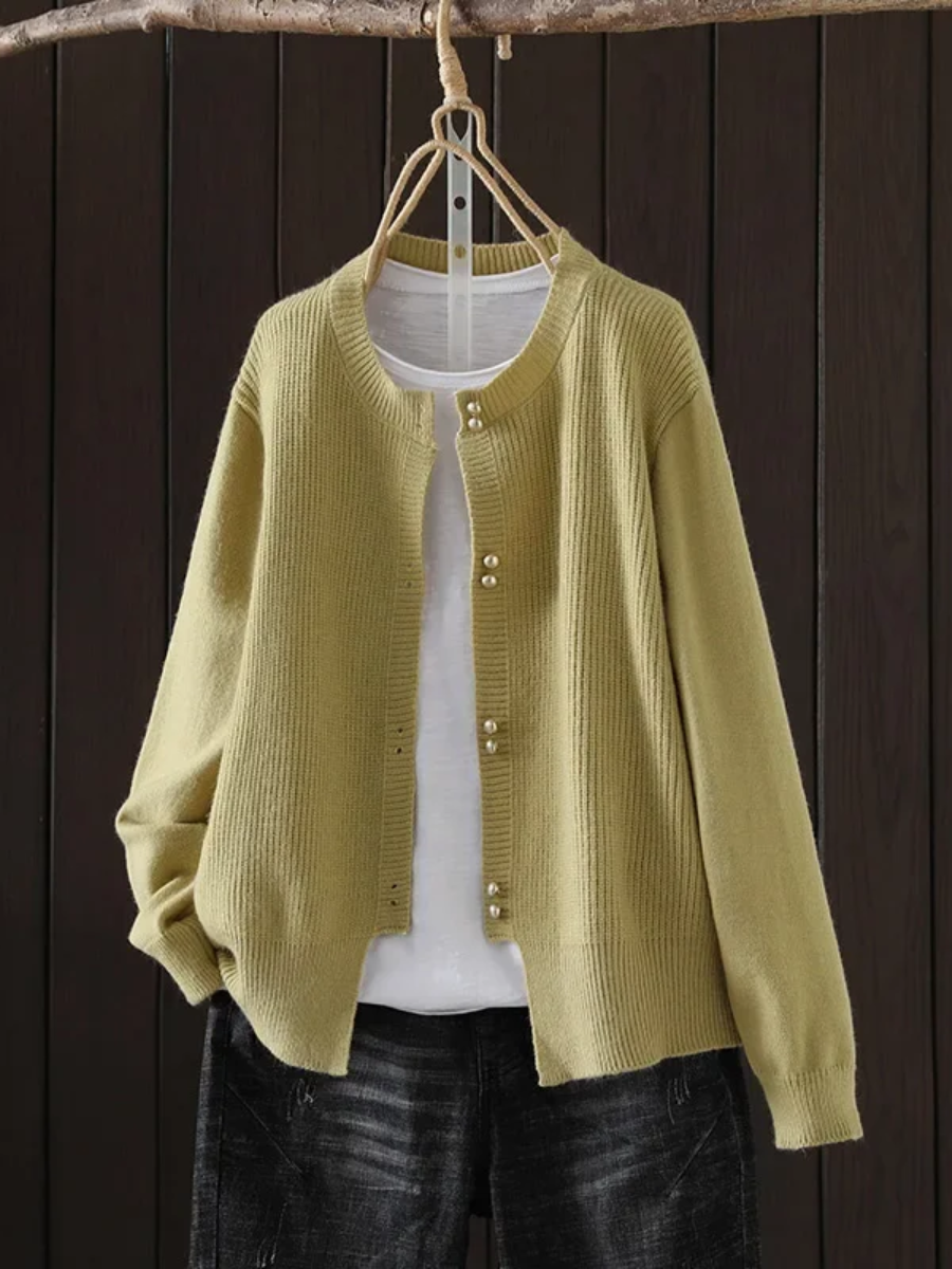 Women's Relaxed Knit Cardigan for Autumn Layering in Yellow