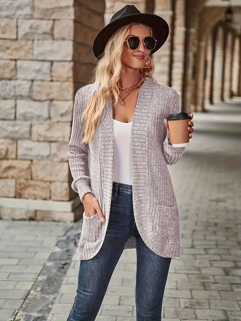 Women's Relaxed Knit Cardigan for Autumn in Light Purple