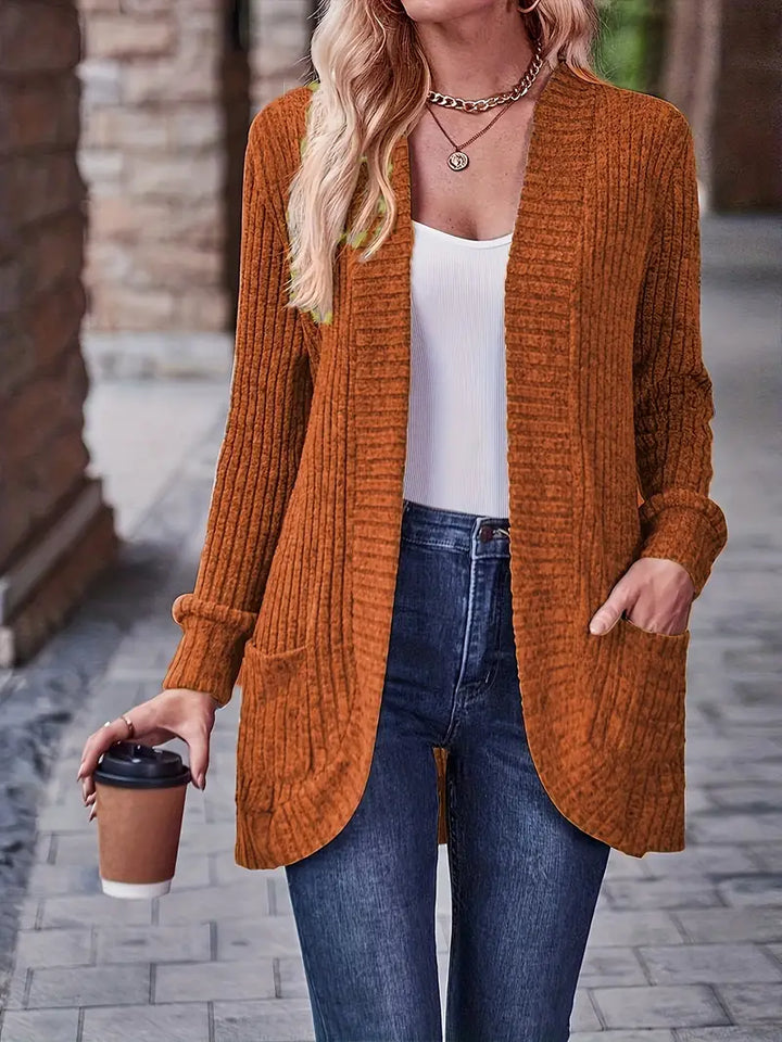 Women's Relaxed Knit Cardigan for Autumn in Mandarine