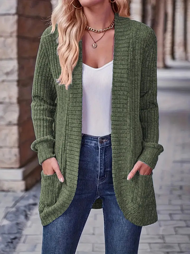 Women's Relaxed Knit Cardigan for Autumn in Olive