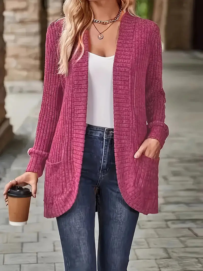 Women's Relaxed Knit Cardigan for Autumn in Pink