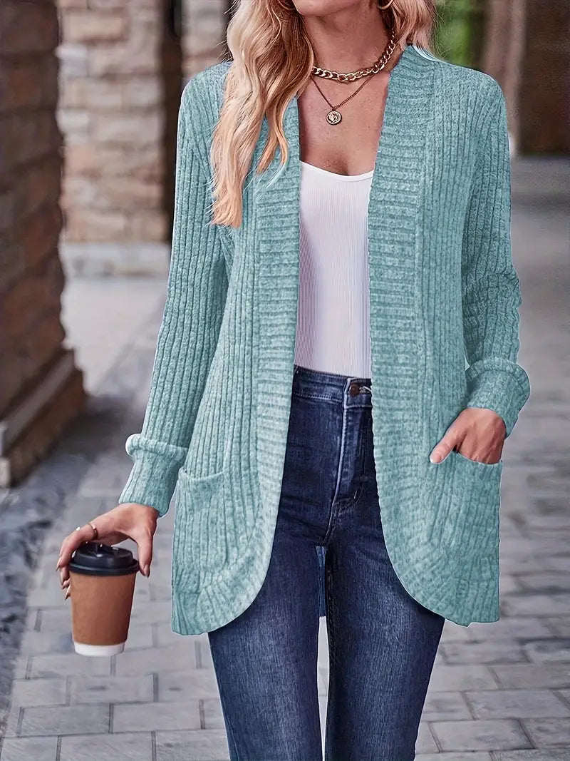 Women's Relaxed Knit Cardigan for Autumn in Puderblau