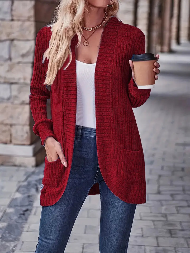 Women's Relaxed Knit Cardigan for Autumn in Red