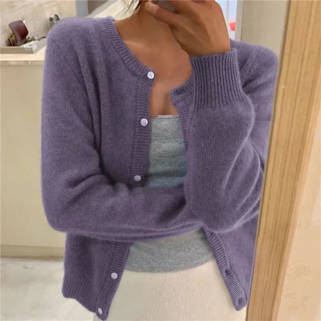 Women's Relaxed Knit Cardigan for Effortless Layering in Purple