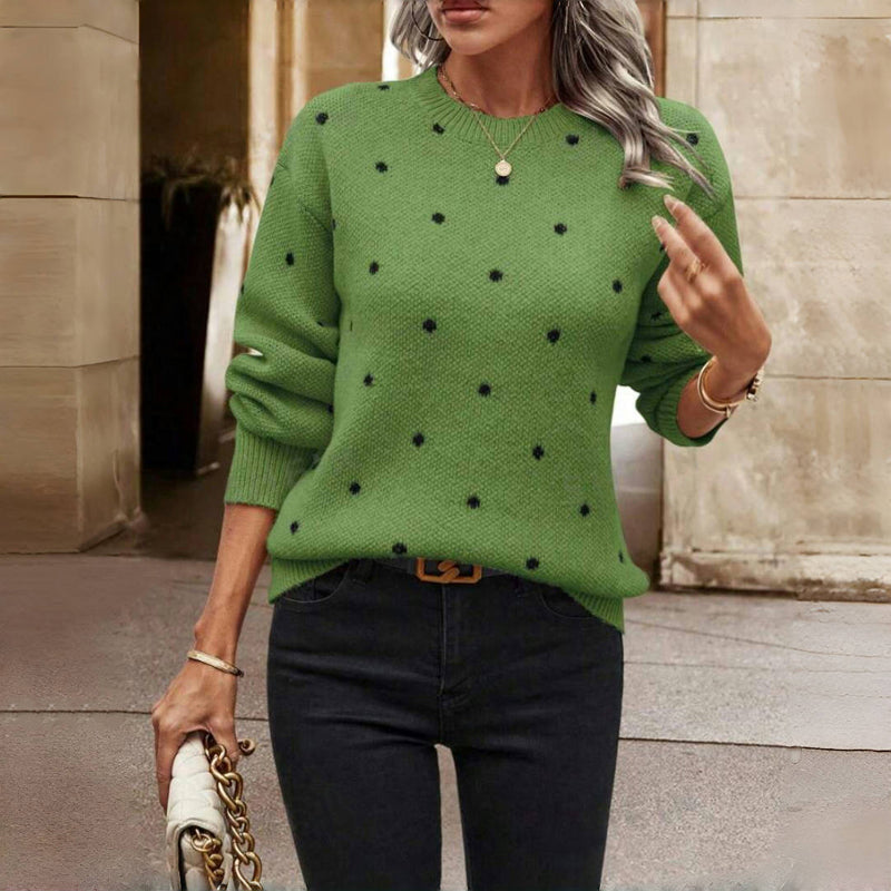 Women's Relaxed Knit Polka Dot Jumper Dress in Green