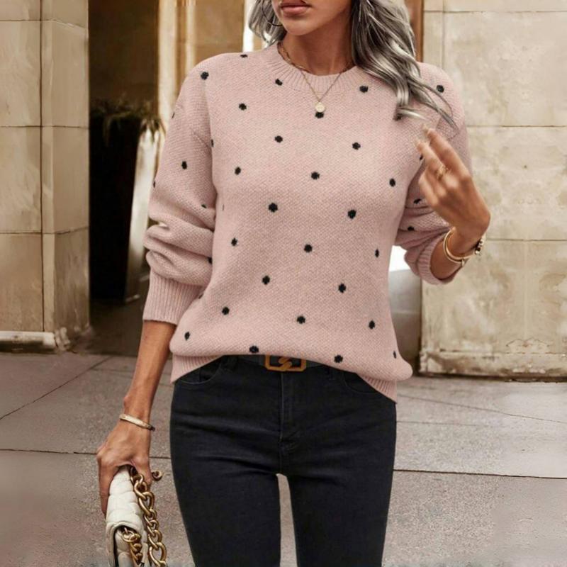 Women's Relaxed Knit Polka Dot Jumper Dress in Pink