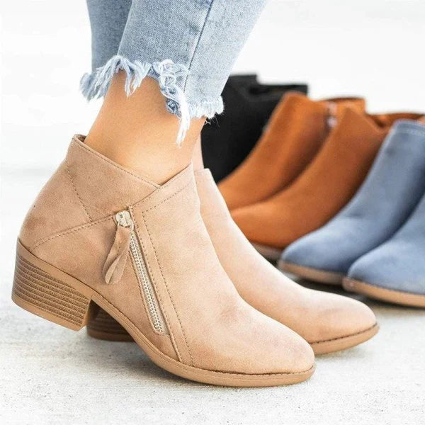 Women's Relaxed Leather Ankle Boots in Beige