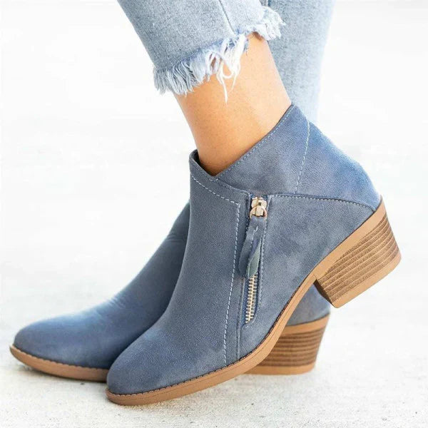 Women's Relaxed Leather Ankle Boots in Blue