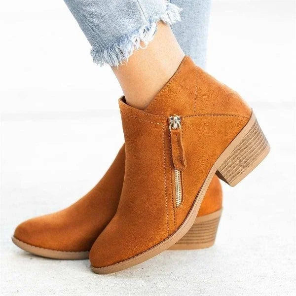 Women's Relaxed Leather Ankle Boots in Orange