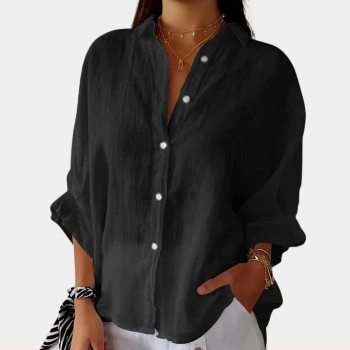 Women's Relaxed Linen Blouse in Black