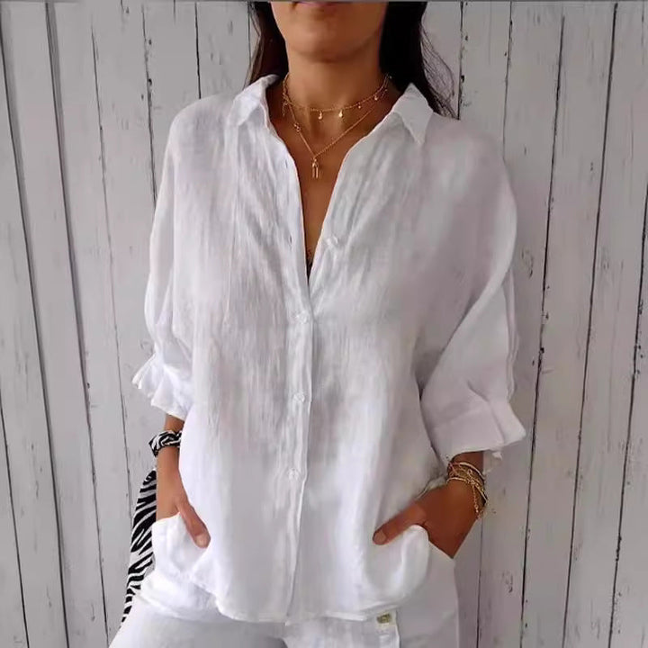 Women's Relaxed Linen Blouse for Summer Wear