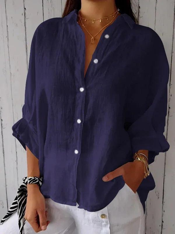 Women's Relaxed Linen Blouse for Summer Wear in Dark blue