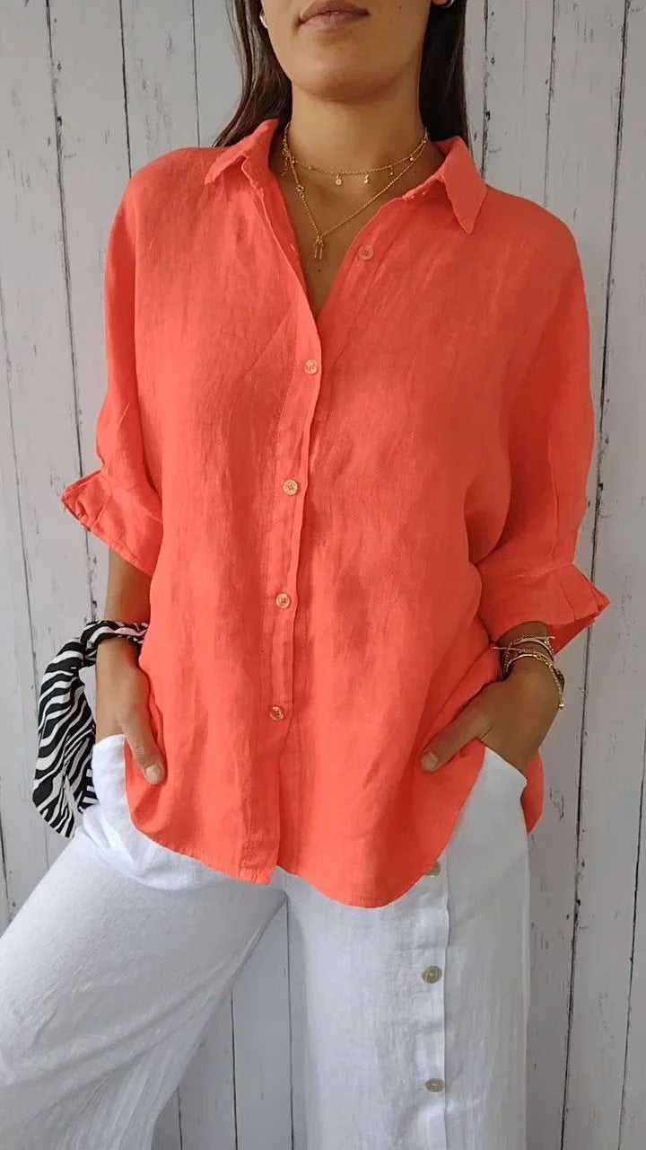 Women's Relaxed Linen Blouse for Summer Wear in Orange red