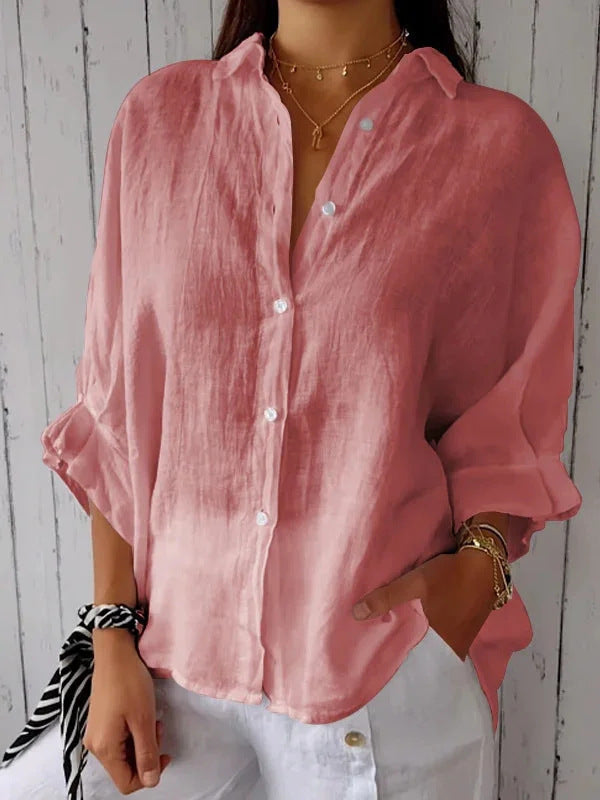Women's Relaxed Linen Blouse for Summer Wear in Pink