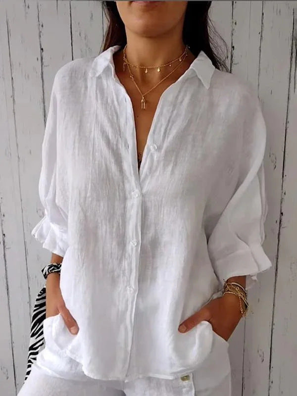 Women's Relaxed Linen Blouse for Summer Wear in White