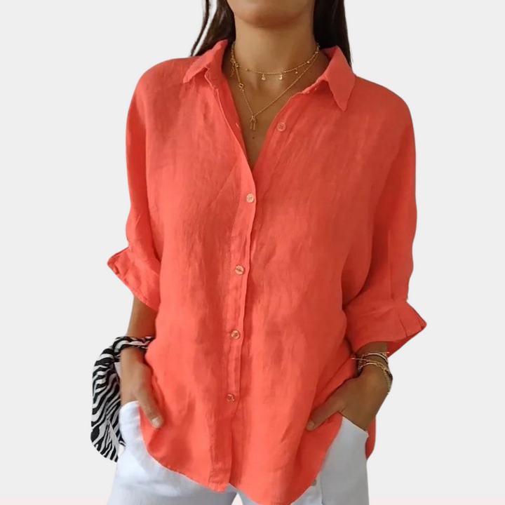 Women's Relaxed Linen Blouse in Orange