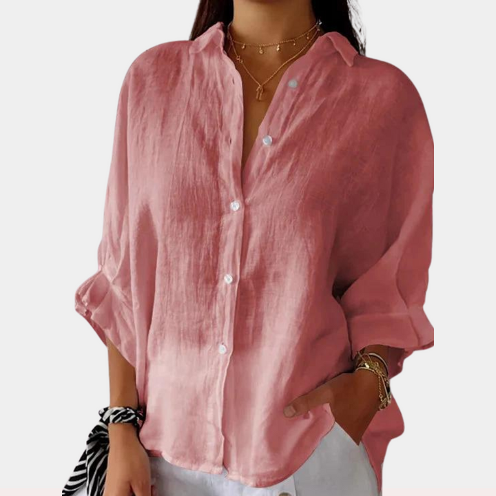 Women's Relaxed Linen Blouse in Pink