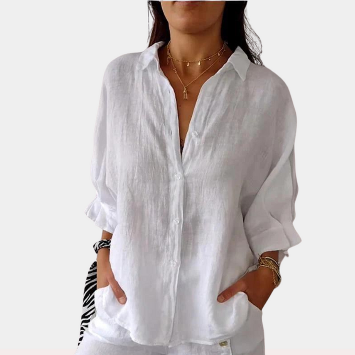 Women's Relaxed Linen Blouse in White