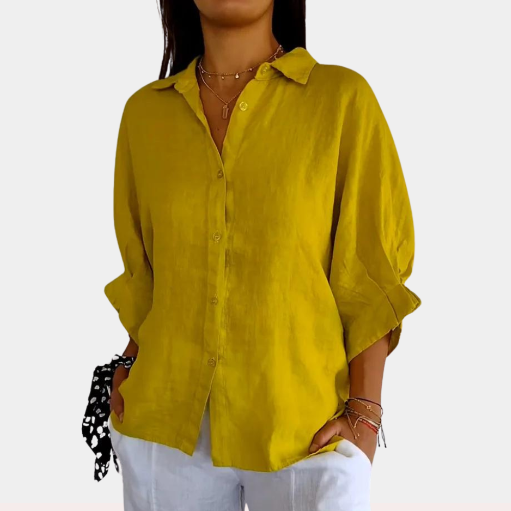 Women's Relaxed Linen Blouse in Yellow