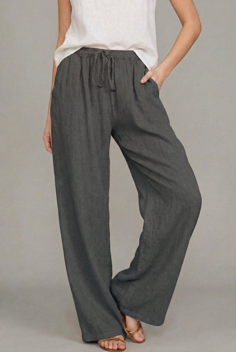 Women's Relaxed Linen Pants for Everyday Summer in Dark Grey