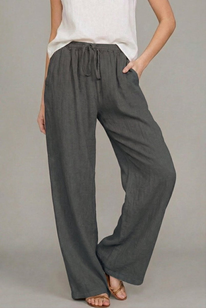 Women's Relaxed Linen Pants for Everyday Summer in Dark Grey