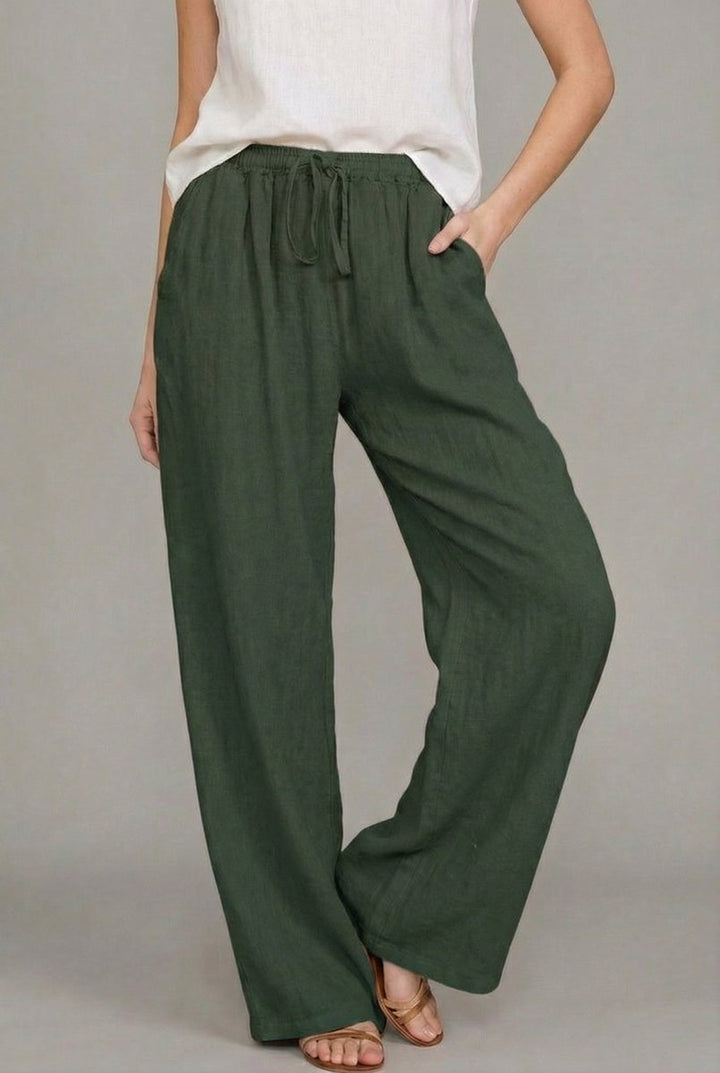 Women's Relaxed Linen Pants for Everyday Summer in Green