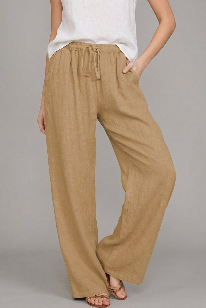 Women's Relaxed Linen Pants for Everyday Summer in Khaki