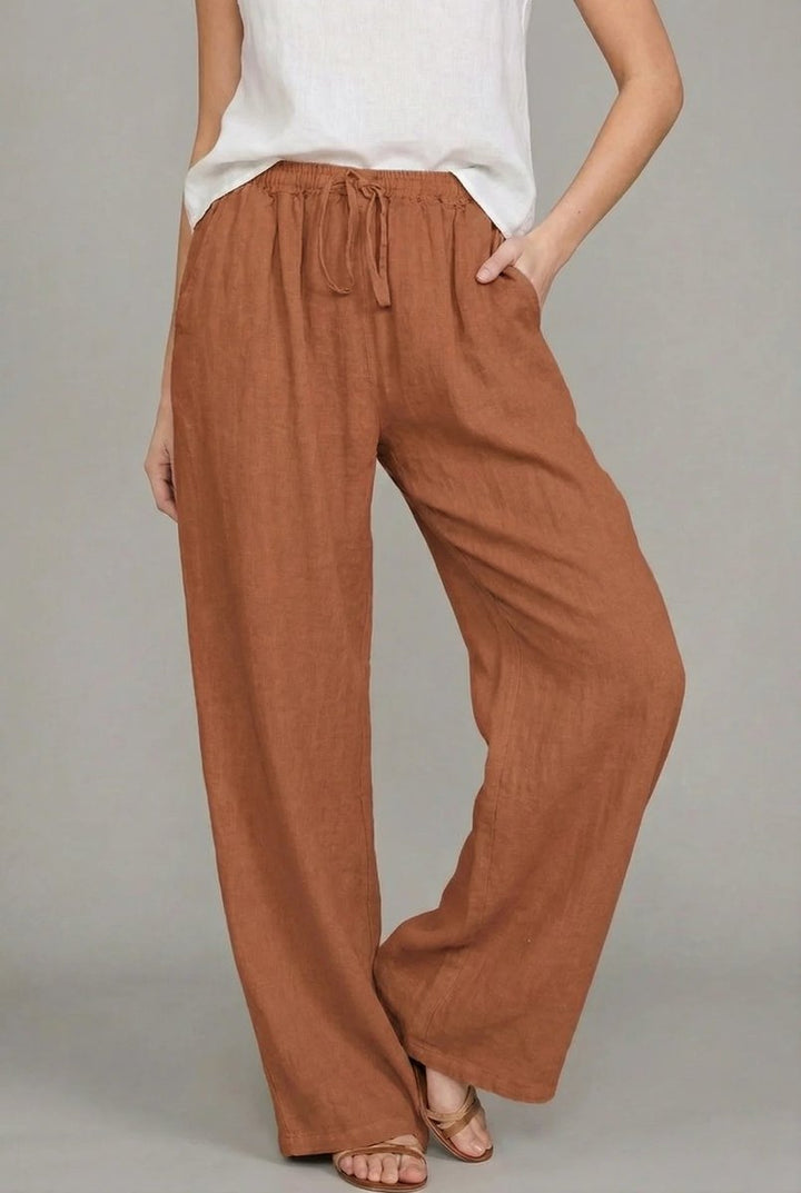 Women's Relaxed Linen Pants for Everyday Summer in Orange