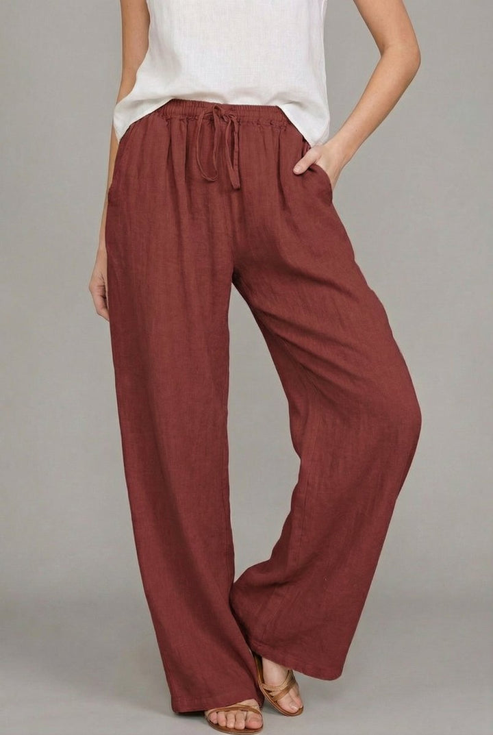Women's Relaxed Linen Pants for Everyday Summer in Wine Red