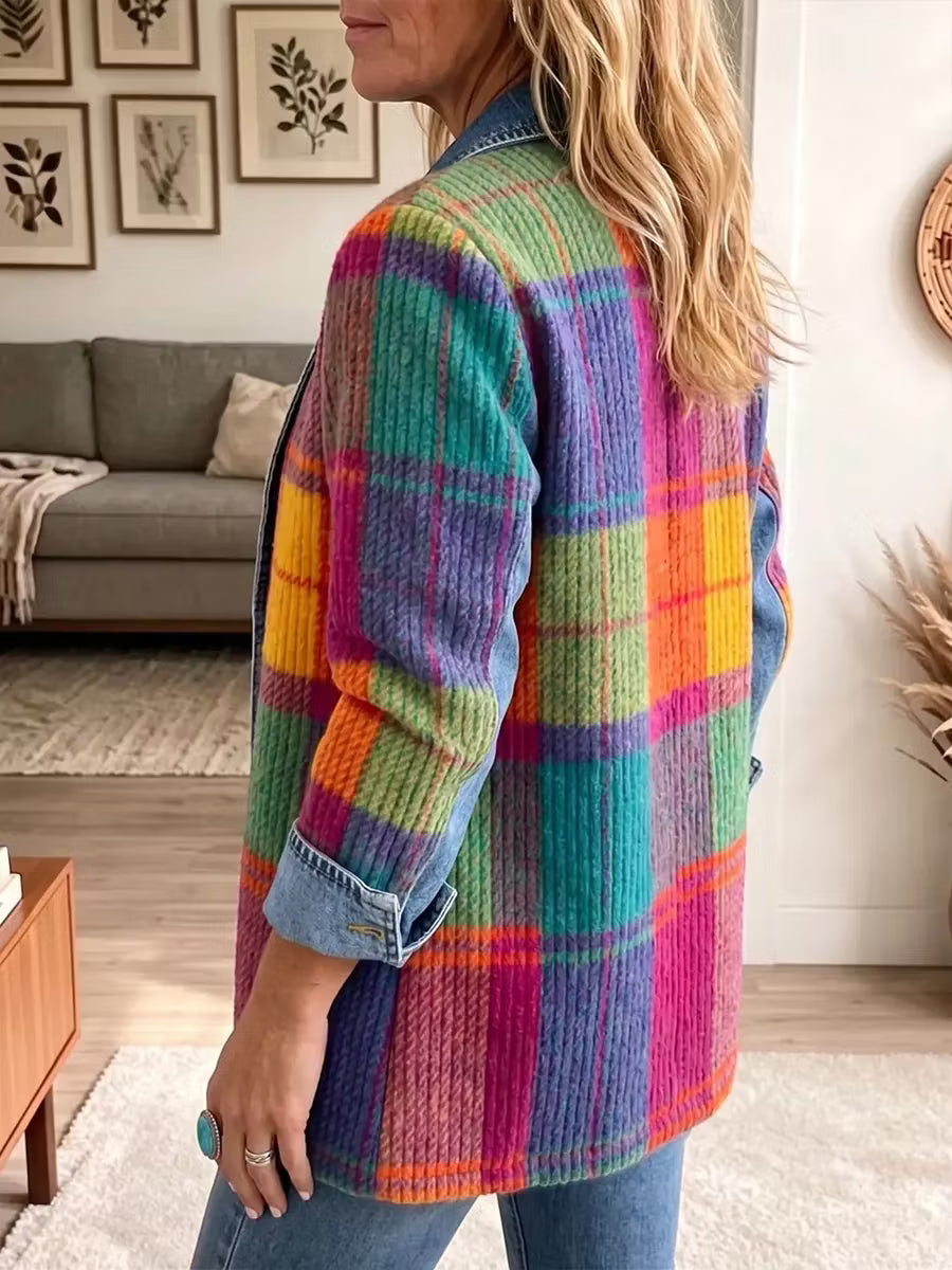 Women's Relaxed Plaid Jumper Denim Jacket (2)
