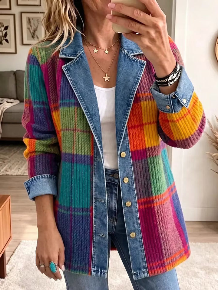 Women's Relaxed Plaid Jumper Denim Jacket in Multicolour