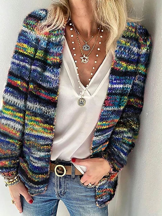 Women's Relaxed Printed Striped Jacket in Blue
