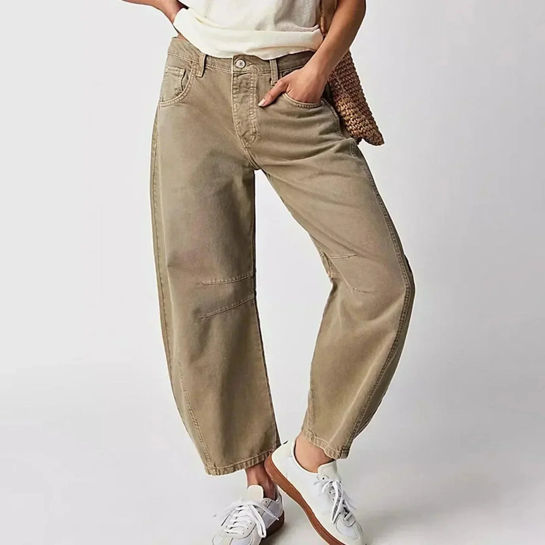 Women's Relaxed Wide Leg High-Waist Jeans in Beige