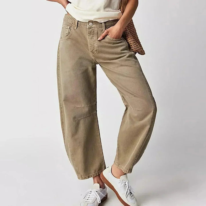Women's Relaxed Wide Leg High-Waist Jeans in Beige