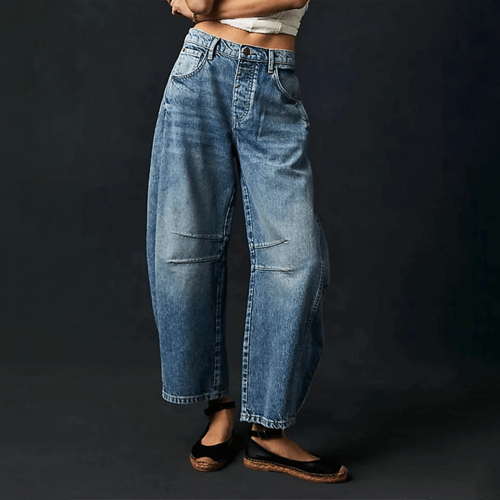 Women's Relaxed Wide Leg High-Waist Jeans in Dark Blue