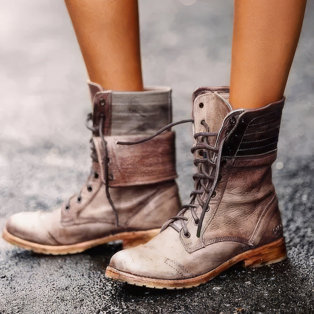 Women's Retro Leather Boots for Winter in Dark brown