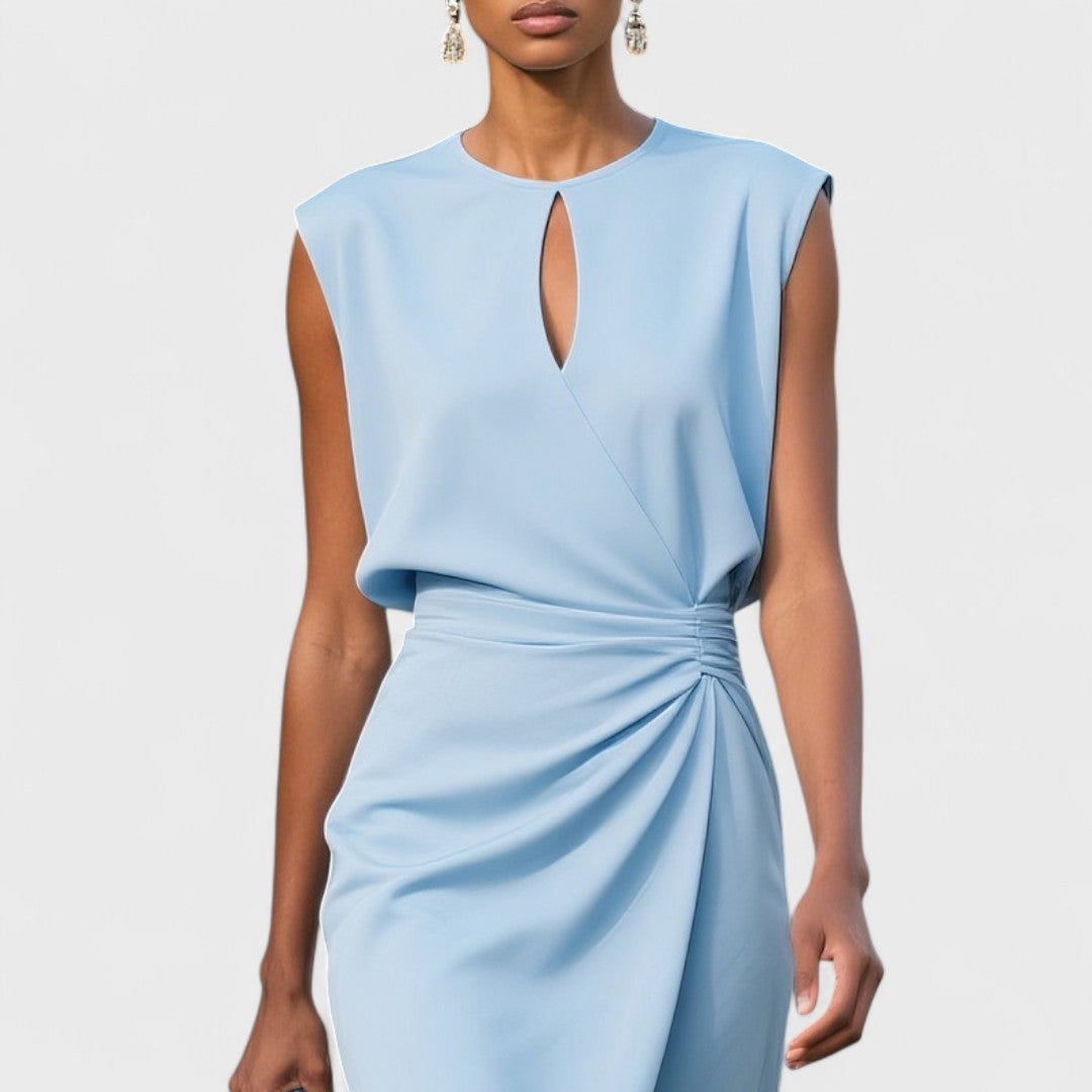 Women's Ruched Sleeveless Midi Dress for Wedding Guests (5)