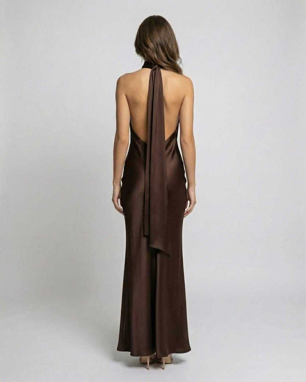 Women's Satin Halter Maxi Dress (2)