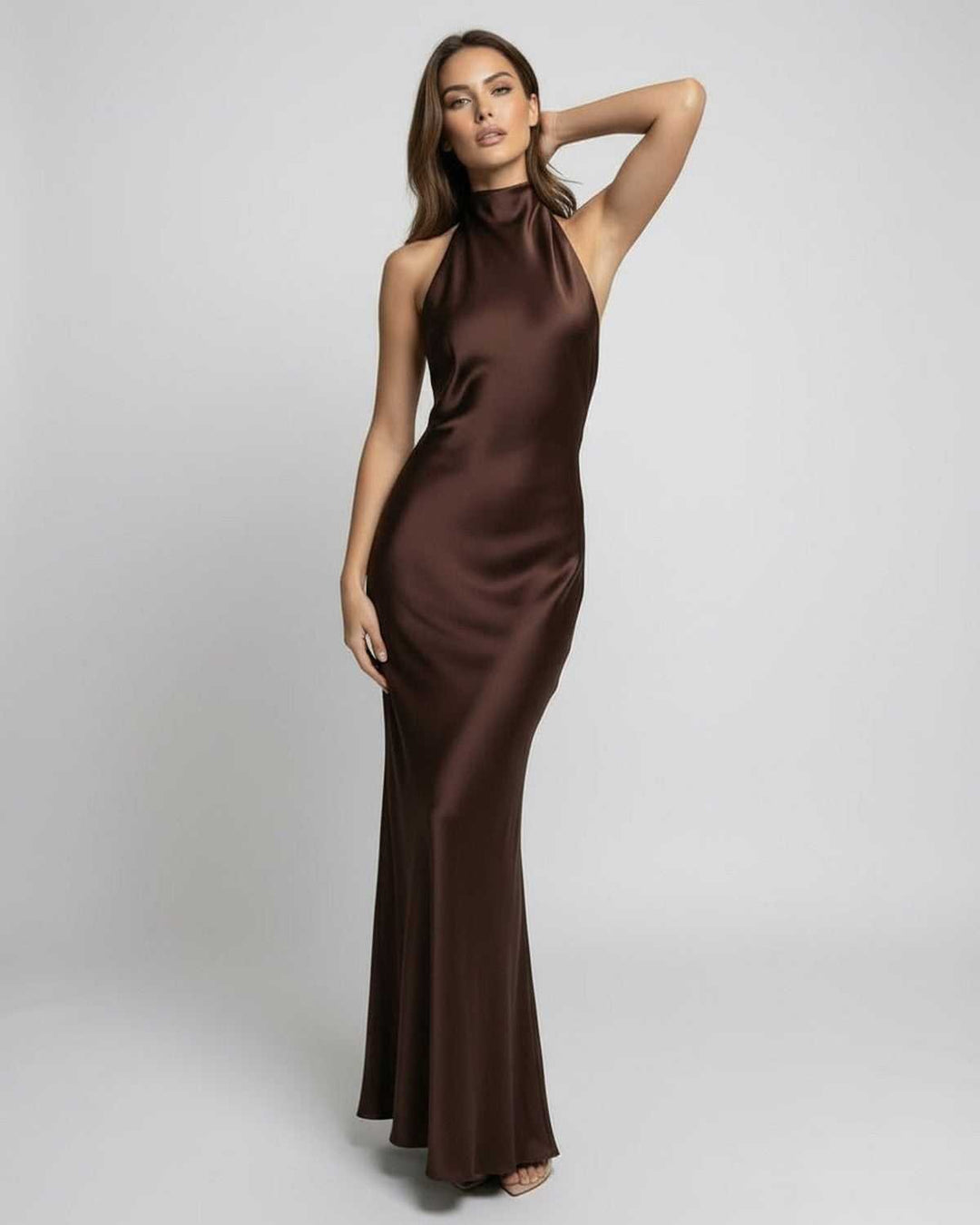 Women's Satin Halter Maxi Dress (3)