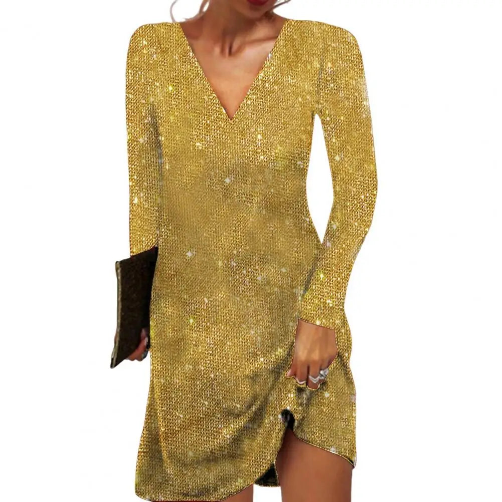 Women's Sequin Dress in Wrap Style in Yellow
